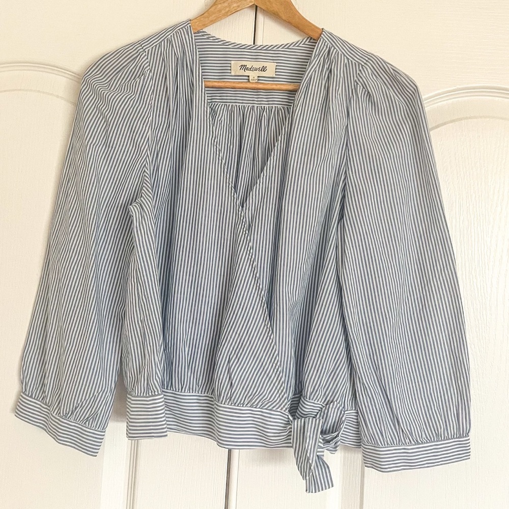 Madewell Wrap Top In Indigo Stripe, Medium - image 2